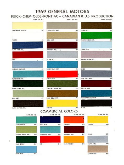 1969 Chevrolet Camaro Paintcolor Card Paint Charts Paint Color