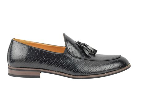 Mens Vintage Snakeskin Print Shiny Leather Tassel Loafers Smart Casual Mod Shoes Ebay