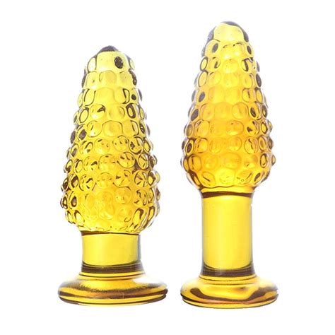 Gold Pyrex Glass Dildo Fake Penis Crystal Anal Beads Butt Plug Prostate