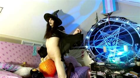 Magical Transgender Witch Girl Puts Her Wand In A Pumpkin Halloween