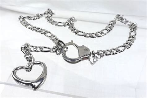Bdsm Day Collar Stainless Steel Heart Love Slave Chain And Handcuff Clasp Mature Bdsm T