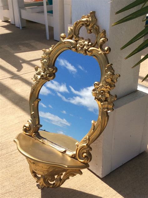 Vintage Syroco Gold Ornate Mirror With Shelf Floral Hollywood Regency