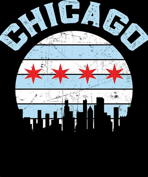 Chicago Skyline Flag Chicagoan Apparel T Digital Art By Michael S