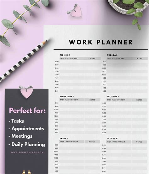 Work Week Or Appointment Planner Printable Shinesheets