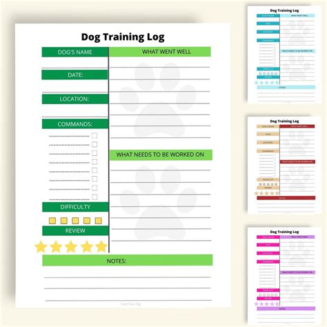 Printable Dog Training Log Sheet Instant Download 85x11 Pdf Dog