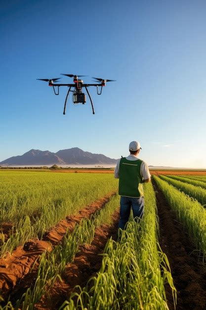 Premium Ai Image Shot Of A Farmer Using A Drone To Check Up On His