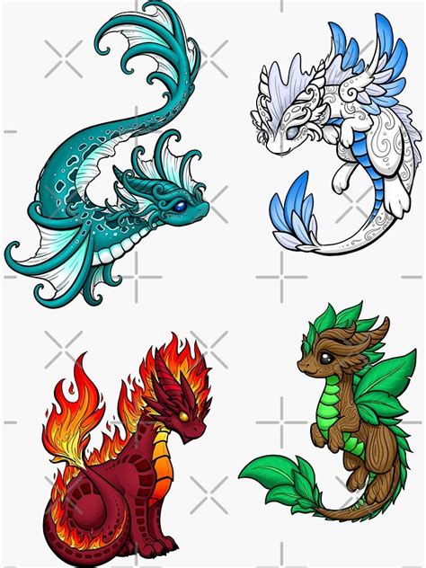 Four Elements Dragons Sticker For Sale By Rebecca Golins Cute