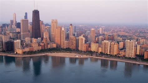 Aerial Sunrise Cityscape View Chicago Skyline Downtown Lake Shore Drive