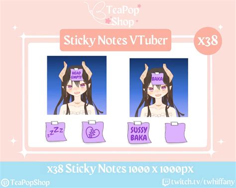 Purple Vtuber Pngtuber Sticky Notes Package Funny Stream Overlay