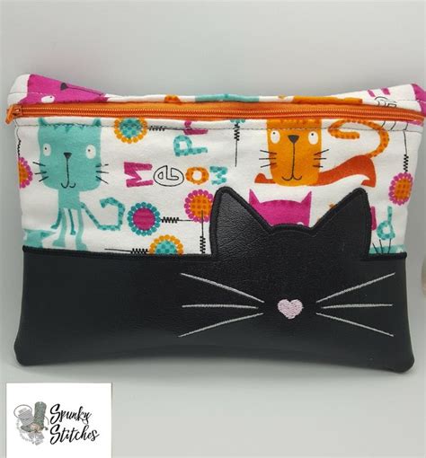 Cat Zipper Bag Spunky Stitches Zipper Bags Bags Ith Embroidery