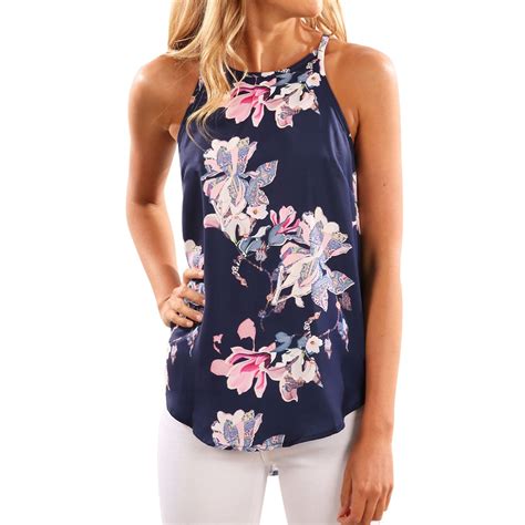 Nlife Nlife Women Floral Print Crew Neck Sleeveless Shirt Tops Tee