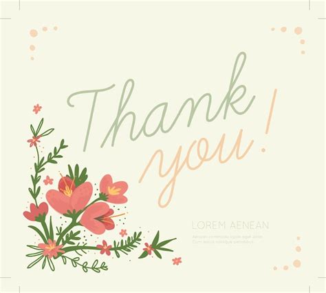 Beautiful Thank You Card Decorated With Flowers Free Vector
