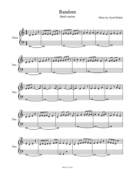 Random Hard Version Sheet Music For Piano Solo