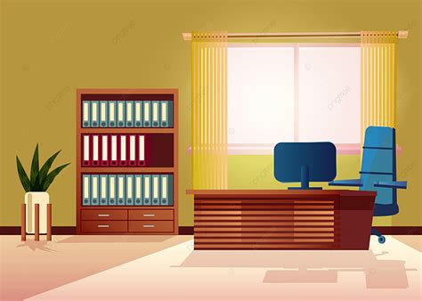 Background Ruang Kerja Interior Kantor Di Kamar Dengan Meja Komputer