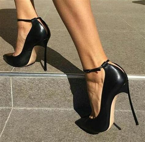 Black Smooth Leather Women Pointed Toe Ankle Buckle Pumps Deep V Back