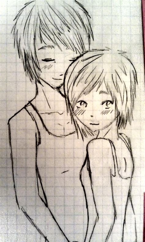 Anime Boy And Girl Hugging Drawing