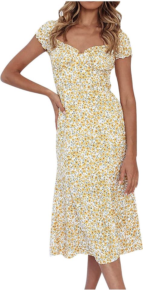 womens dresses new summer 2022 short sleeved printed hedging casual dress yellow amazon ca
