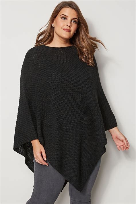 Black Knitted Poncho Plus Size 16 To 32