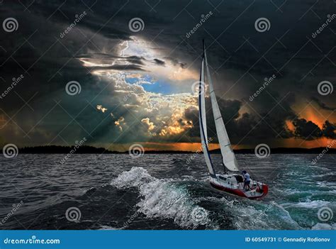A Sailboat In The Stormy Seablack Background Stock Image Image Of