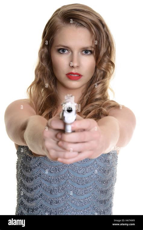 Woman Pointing A Handgun Stock Photo Alamy