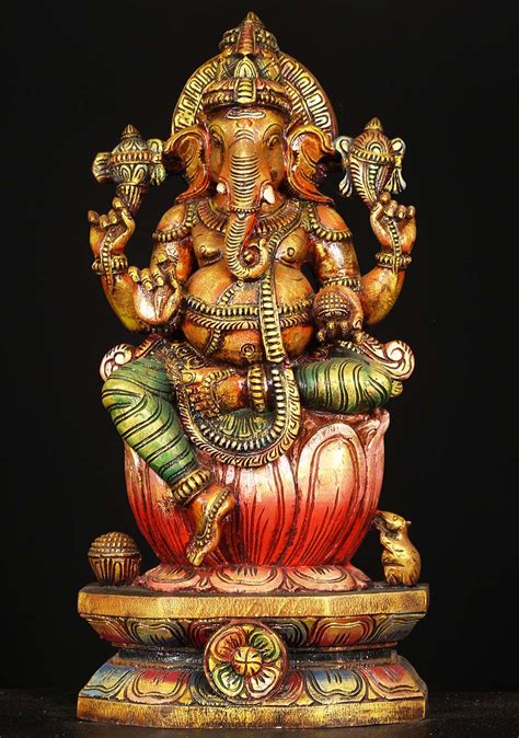 Sold Wood Painted Ganesh Statue 24 76w1dk Hindu Gods
