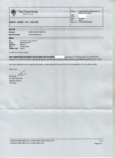 Hastanede 45 klinik ve yardımcı sağlık departmanı, 16 uzmanlık merkezi vardır ve 8.000'den fazla sağlık personeli tarafından desteklenmektedir. Memo from eye doctor at Tan Tock Seng Hospital dated 18 ...