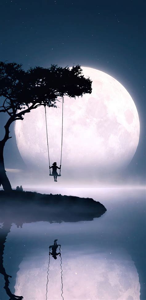 1440x2960 swing moon girl alone samsung galaxy note 9 8 s9 s8 s8 qhd hd 4k wallpapers images