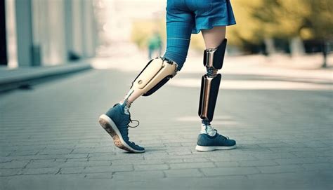 Premium Ai Image Female Legs Prosthesis Close Up Walking Outdoor In