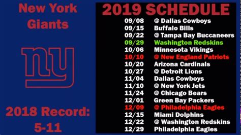 New York Giants 2019 2020 Schedule Youtube