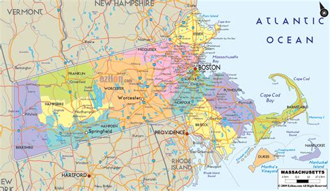 Detailed Map Of Massachusetts State Usa Ezilon Maps