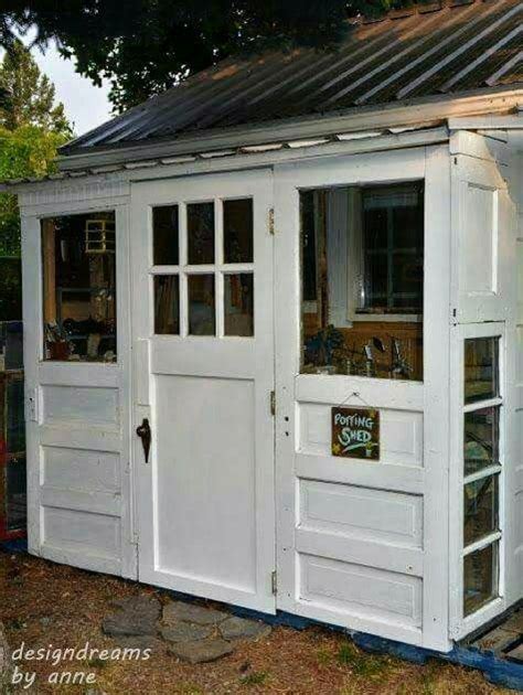 Neat Garden Shed Idea Using 3 Old Repurposed Doors Shed Landscaping