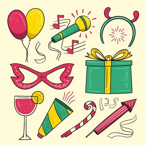 Free Vector Collection Of Hand Drawn New Year Party Element