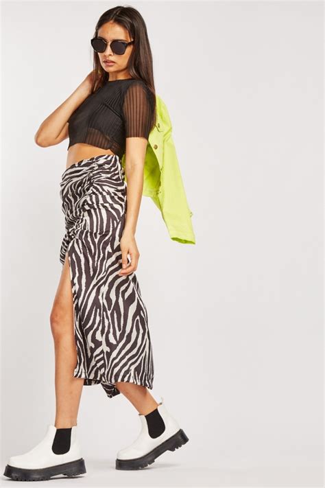 Zebra Print Gathered Slit Skirt Just 7