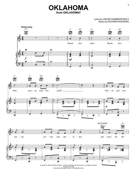 Oklahoma From Oklahoma Sheet Music Rodgers And Hammerstein Piano Vocal And Guitar Chords