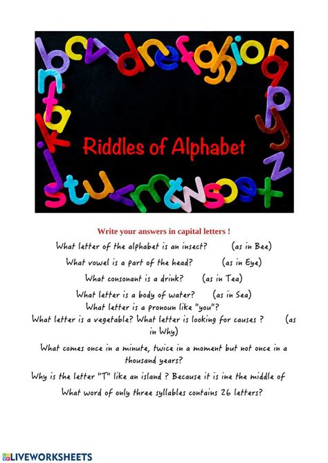 Riddles Of Alphabet Interactive Worksheet Live Worksheets