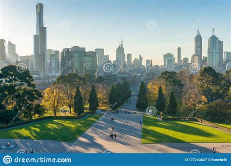 Melbourne Cityscape With Central Business District And Park Stock Image