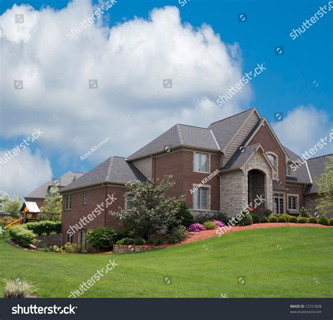 Brick Suburban Home On Hillside Summer Stock Photo 12721828 Shutterstock