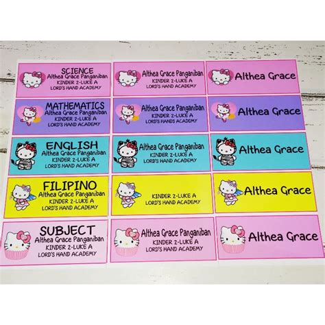 Sticker Subject Labels Name Tag Labels Hello Kitty Back To School