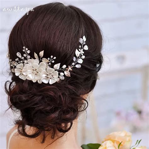 Korean Style Women Simulated Pearl Hairpin Female Rhinestone Beautiful Flower Hair Comb Tiara