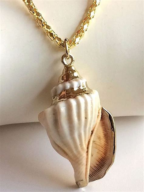 Gold Plated Conch Shell Necklace Hawaiian Island Beach Sea Life Long