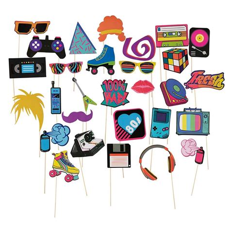 30 pack 80s photo booth props kit 1980s theme party supplies retro rock selfie props party