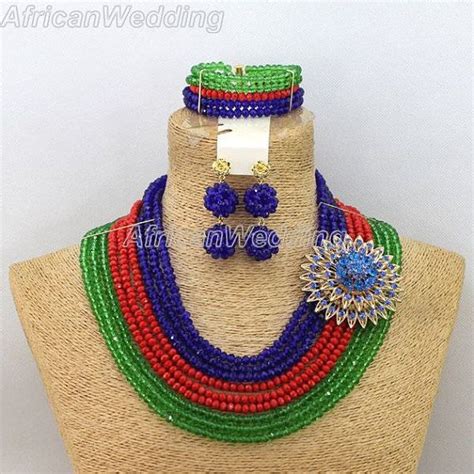 9 Row Unique African Nigerian Wedding Crystal Beads Necklace Set