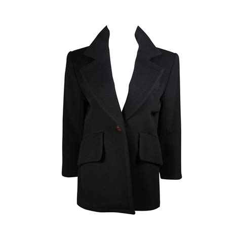 Yves Saint Laurent Black Cashmere Coat With Wood Button Size Large At