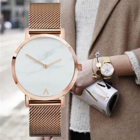 fashion luxury brand minimalist style marble watch stainless steel leather strap simple women