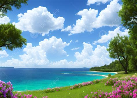 Beautiful Natural Scenery At The Beach In Summer Background Nature