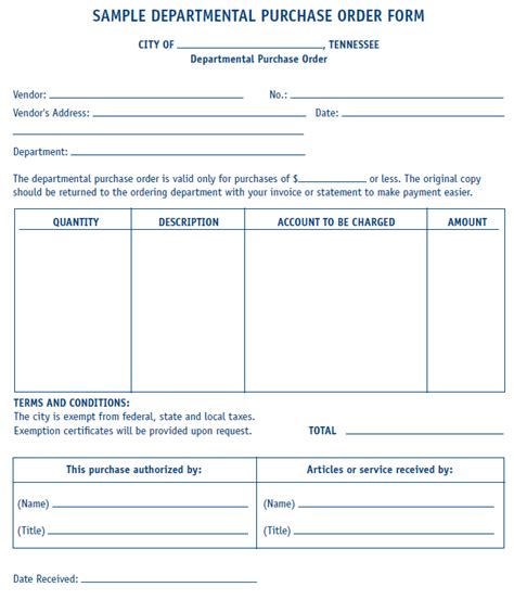 departmental purchase order form sample mtas