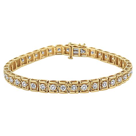 10k Yellow Gold 8 00 Carat Round Cut Diamond Two Row Square Link Tennis Bracelet For Sale At 1stdibs