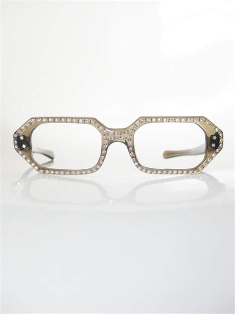 vintage 1950s eyeglasses rhinestone french frames glasses optical frames sparkly rectangular 50s