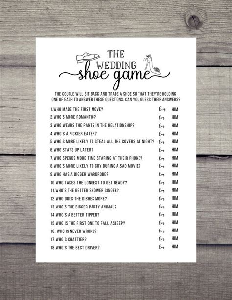 The Wedding Shoe Game Bridal Shower Game Printable Pdf Bride Etsy In
