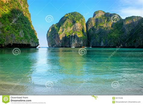 Maya Bay Surrounded By Limestone Cliffs On Phi Phi Leh Island K Stock